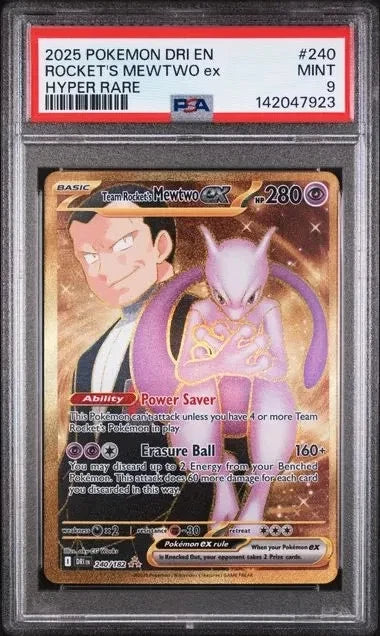 Pokemon 2025 Pokemon DRI EN Rocket's Mewtwo EX Hyper RAre #240 PSA 9 MINT