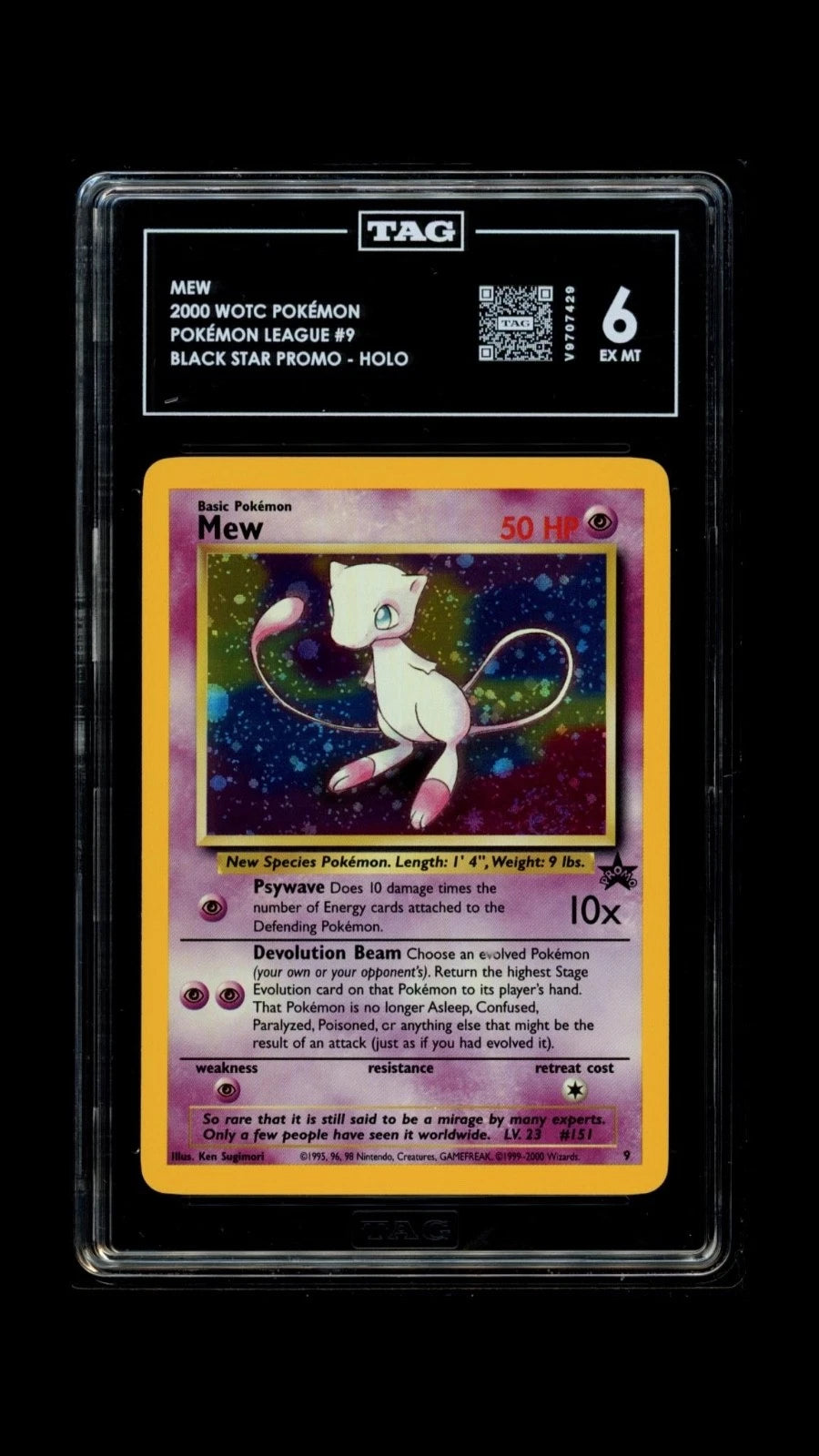 Pokemon Mew 2000 WOTC Pokémon League #9 Black Star Promo TAG 6 EX MT