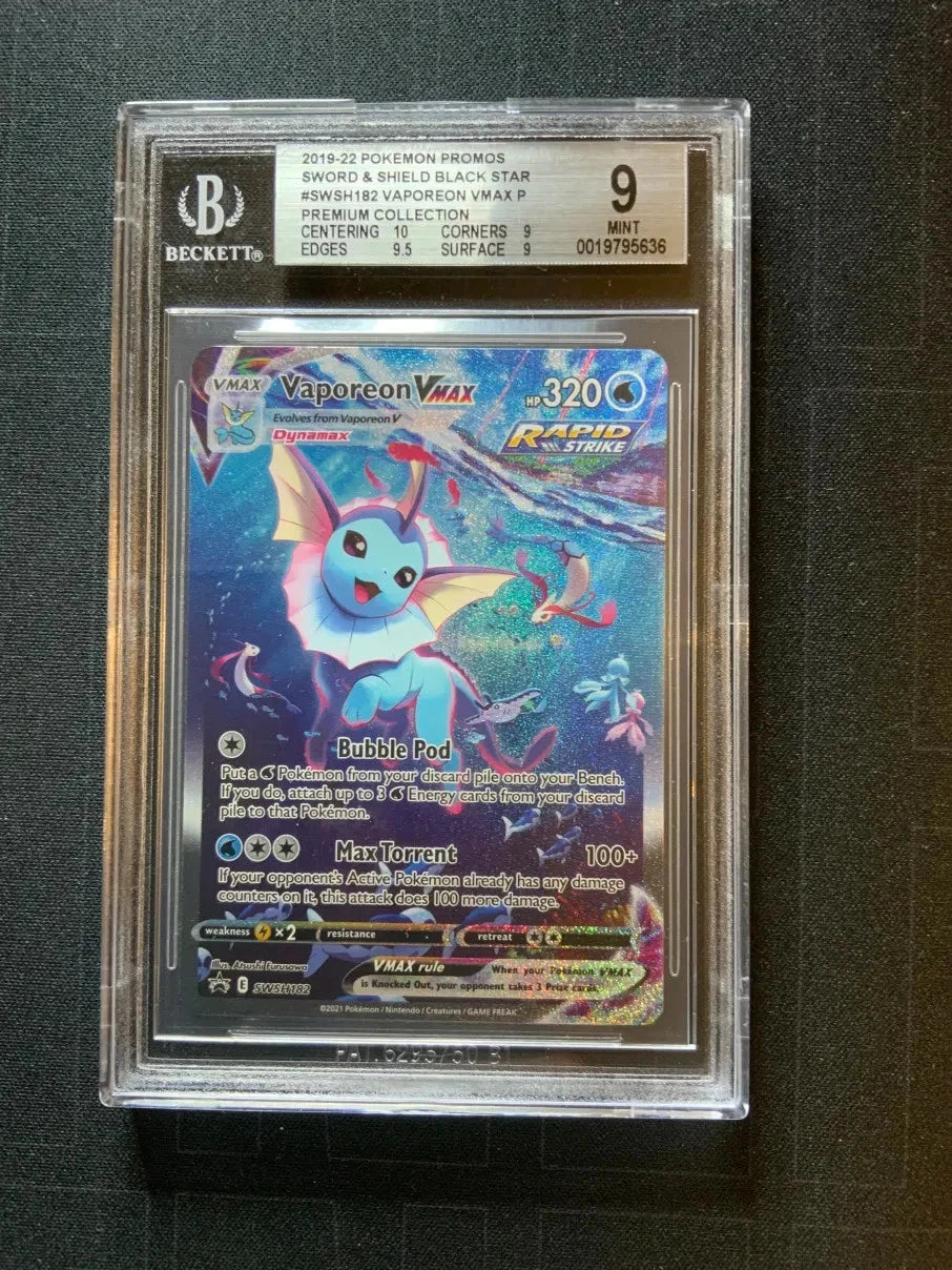 Pokemon 2019-22 Pokemon Promos S&S Black Star #SWSH182 Vaporeon VMAX BGS 9 MINT