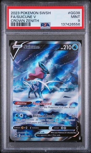 Pokemon 2023 Pokemon SWSH FA/ Suicune V Crown Zenith #GG38 PSA 9
