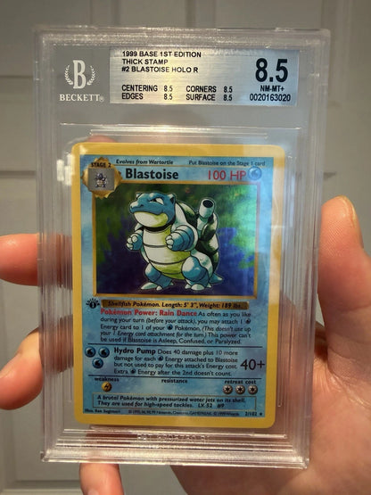 Pokemon Blastoise Base Set 1st Edition Shadowless THICK STAMP BGS 8.5 NM - Mint+