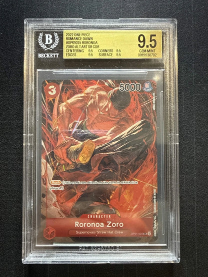 One Piece TCG Romance Dawn #OP01025 Roronoa Zoro ALT ART SR COR BGS 9.5