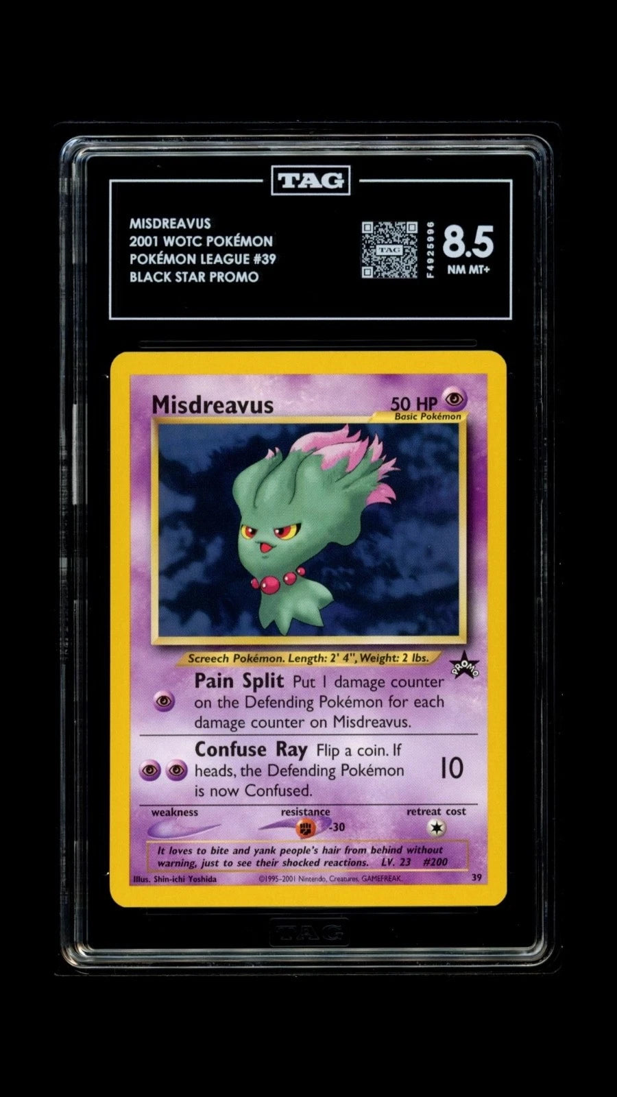 Pokemon Misdreavus 2001 WOTC Pokémon League #39 Black Star Promo TAG 8.5 NM MT+