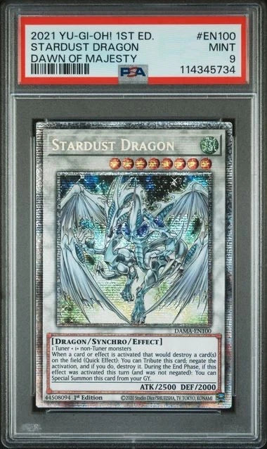 Yugioh 2021 Stardust Dragon 1st Ed. Dawn of Majesty #EN100 PSA 9