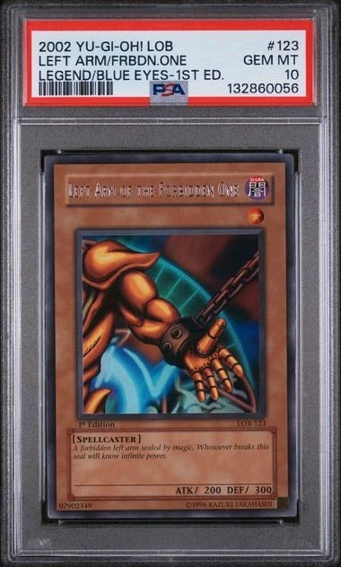 Yugioh Left Arm Of The Forbidden One Legend Of Blue-eyes (LOB-123) 1st Ed PSA 10