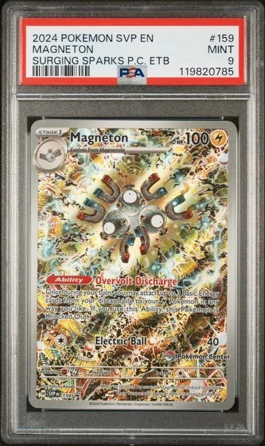 Pokemon - SVP EN-SV BLACK STAR PROMO #159 MAGNETON SURGING SPARKS PC ETB PSA 9