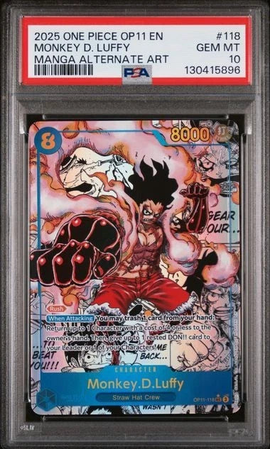 One Piece TCG - Monkey D. Luffy Manga Alternate Art OP11-118 PSA 10