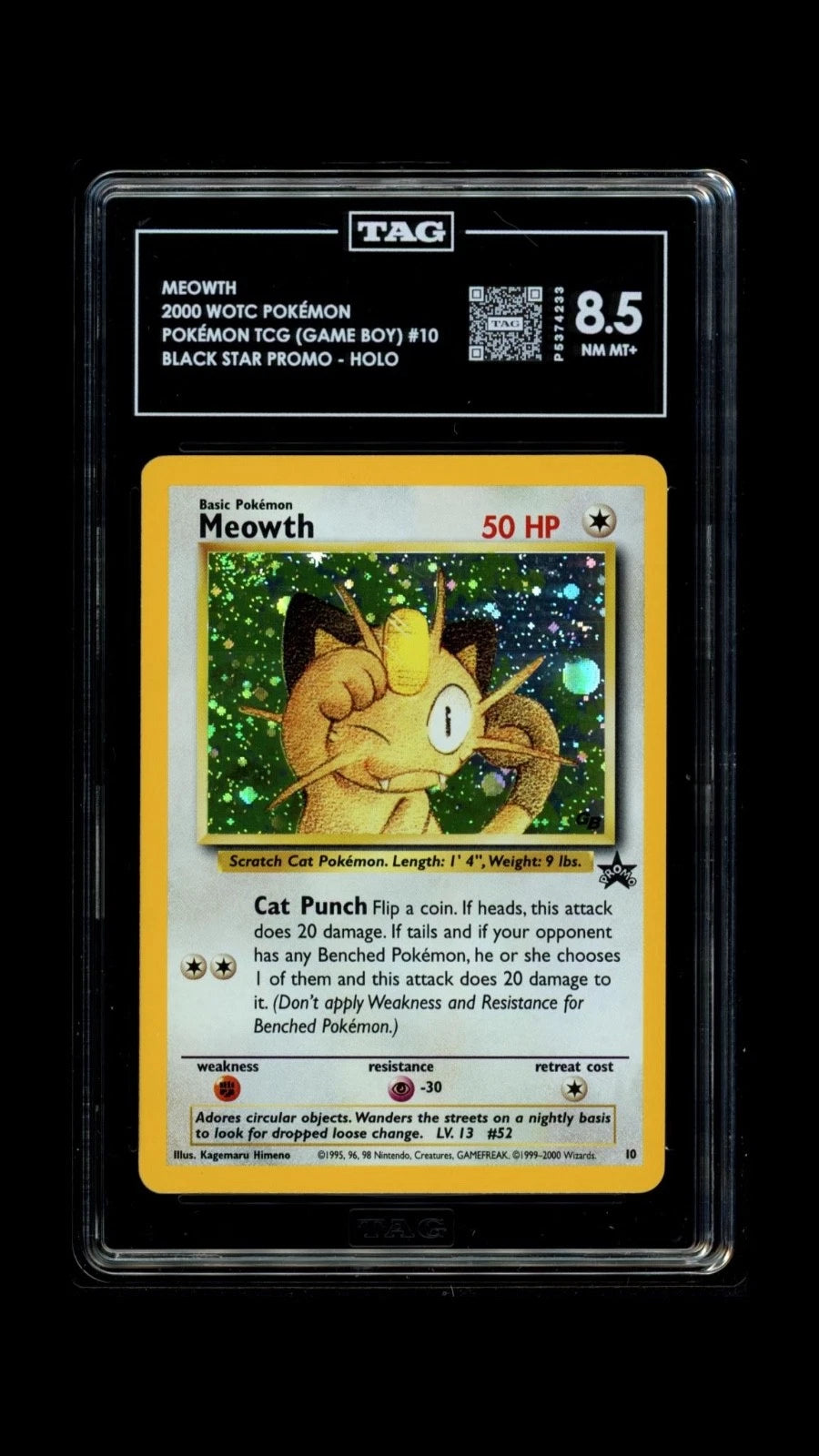 Pokemon Meowth 2000 WOTC Pokémon TCG Game Boy #10 Black Star Promo TAG 8.5