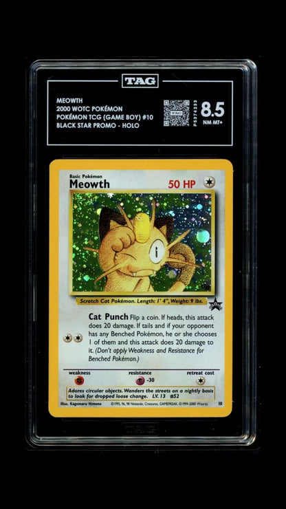 Pokemon Meowth 2000 WOTC Pokémon TCG Game Boy #10 Black Star Promo TAG 8.5