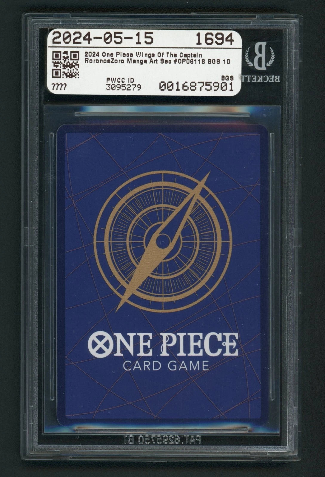 One Piece TCG Roronoa Zoro OP06-118 Manga BGS BLACK LABEL Pristine 10