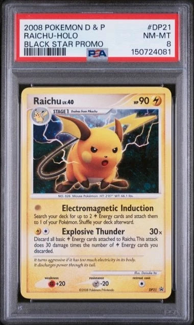 Pokemon 2008 D & P Raichu Holo Black Star Promo #DP21 PSA 8