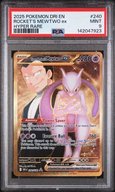 Pokemon 2025 Pokemon DRI EN Rocket’s Mewtwo EX Hyper Rare #240 PSA 9 MINT