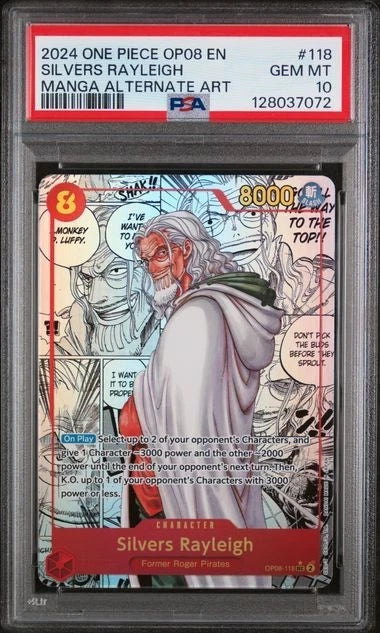 One Piece TCG - Silvers Rayleigh OP08-118 Manga Alternate Art PSA 10