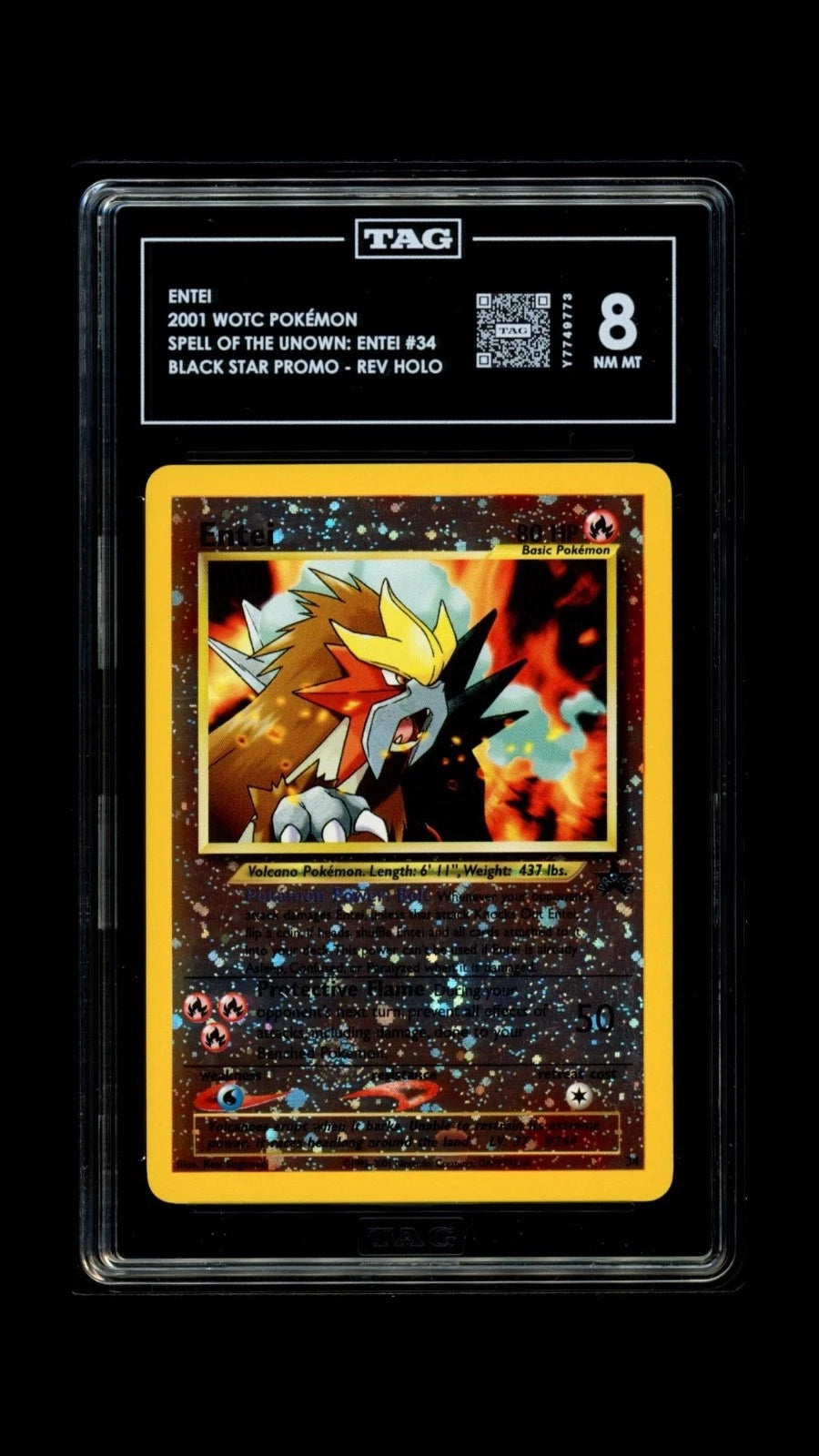 Pokemon Entei 2002 WOTC Spell of The Unown #34 Black Star REV HOLO TAG 8