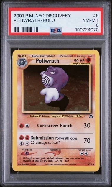 Pokemon 2001 P. M. Neo Discovery Poliwrath Holo #9 PSA 8