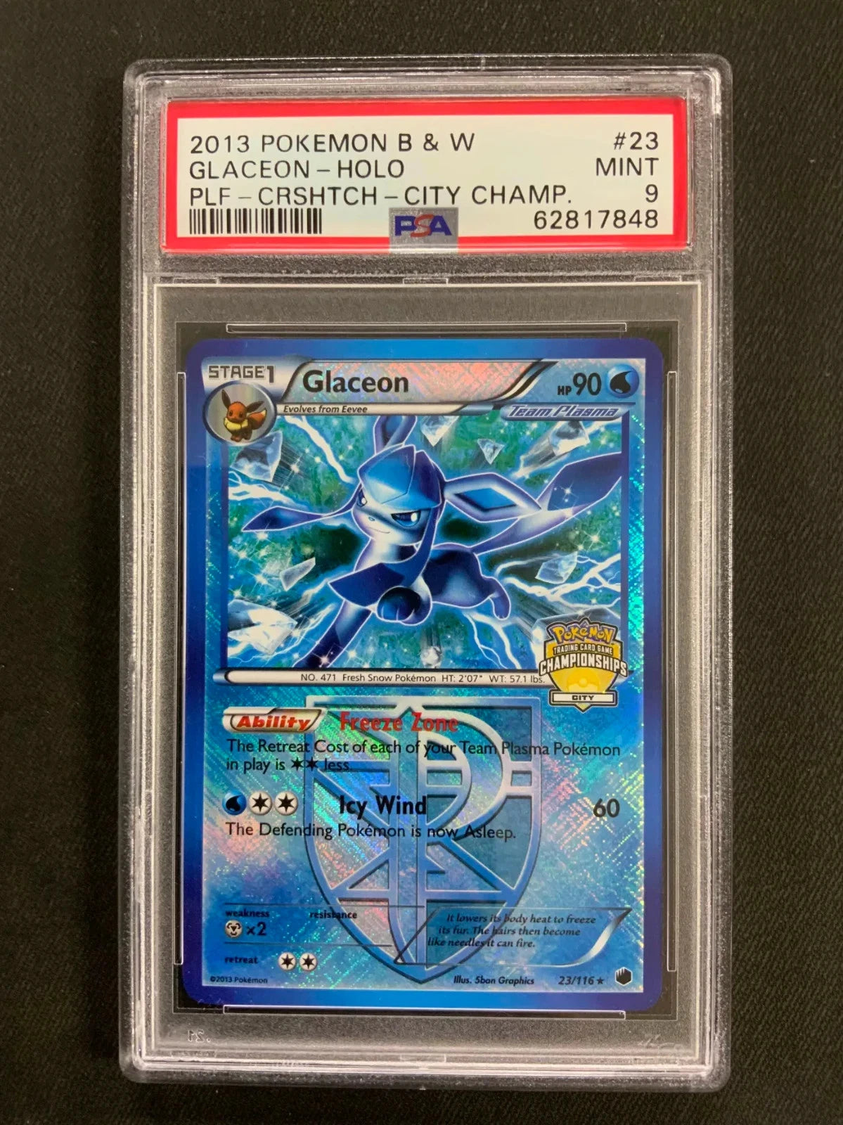 Pokemon Glaceon 23/116 Holo Rare City Championships Promo PSA 9