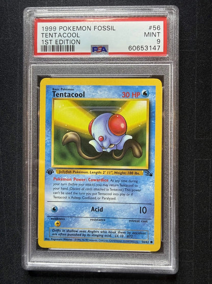 Pokemon 1999 Pokémon Fossil Tentacool #56 1st Edition PSA 9 Mint