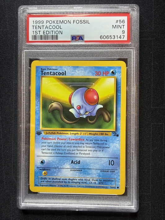 Pokemon 1999 Pokémon Fossil Tentacool #56 1st Edition PSA 9 Mint