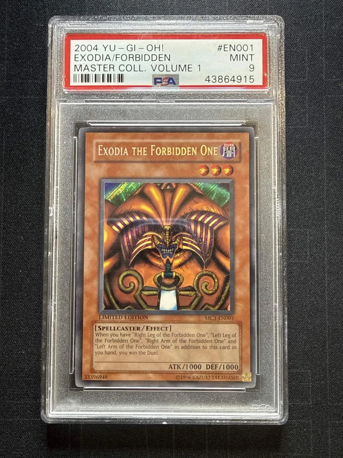 Yugioh 2004 Exodia/ Forbidden Master Coll. Volume 1 #EN001 PSA 9