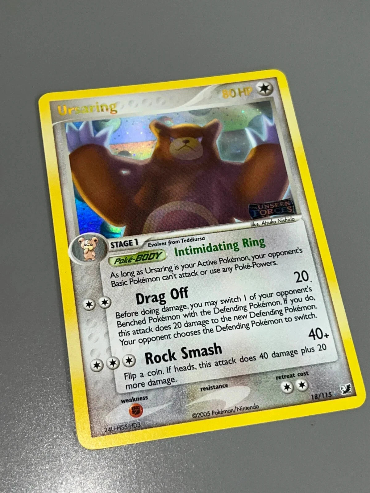 Pokemon Ursaring 18/115 - Unseen Forces Reverse Holofoil LP FOIL LINE ERROR