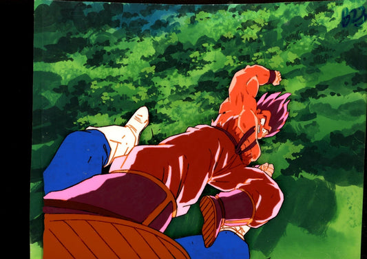 DRAGON BALL Z Goku Vs. Vegeta Production Cel B23 W/ Painted Background S1 Ep31