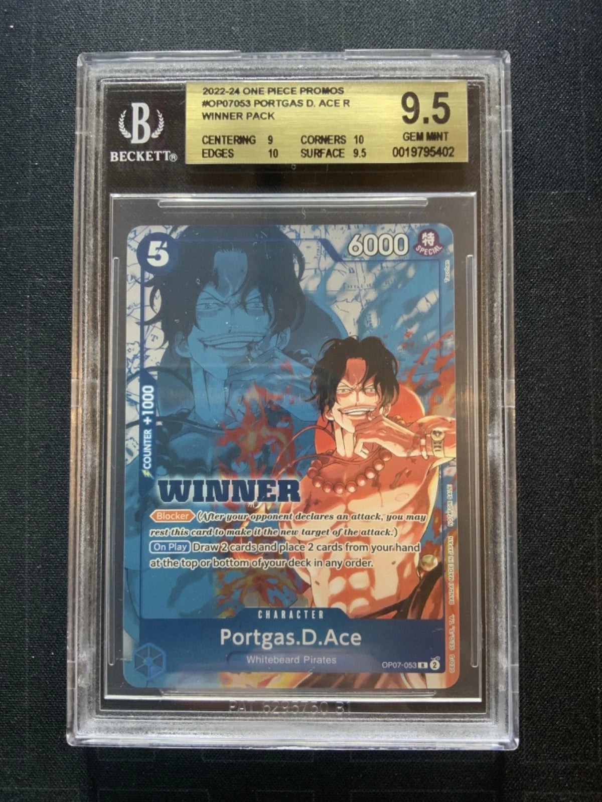 One Piece TCG 2022-24 Promos #OP07053 Portgas D. Ace R Winner Pack BGS 9.5 GMT