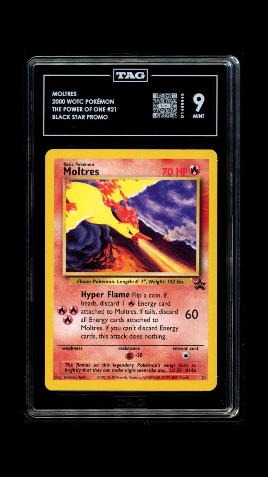 Pokemon Moltres 2000 WOTC The Power of One #21 Black Star Promo TAG 9 MINT