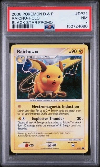 Pokemon 2008 D & P Raichu Holo Black Star Promo #DP21 PSA 7