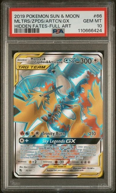 Pokemon Moltres & Zapdos & Articuno GX 66/68 Hidden Fates Full Art PSA 10