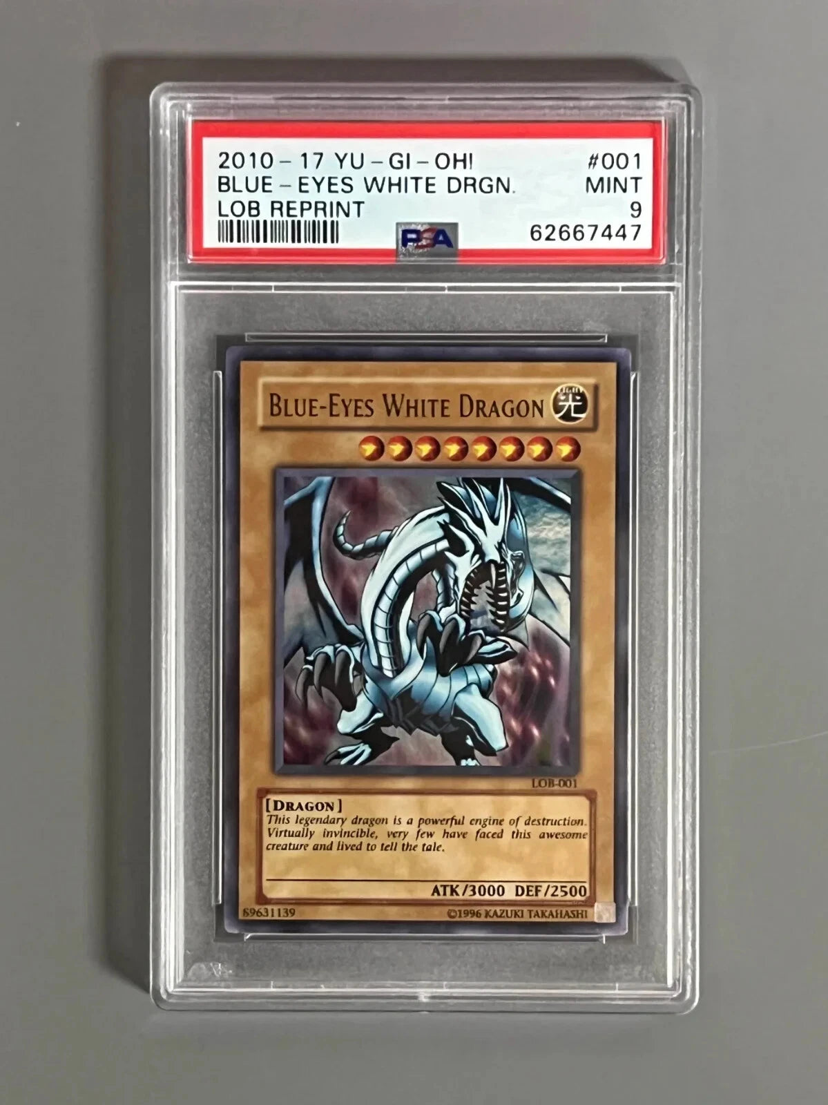 Yugioh Blue Eyes White Dragon 2010 LOB-001 Ultra Rare REPRINT PSA 9