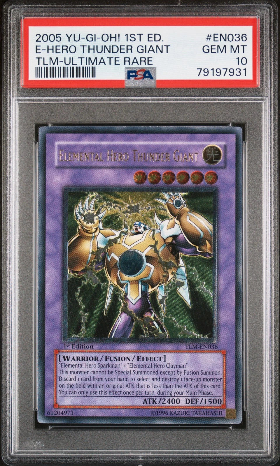 Yugioh E-Hero Thunder Giant Ultimate Rare 1st Edition (TLM-EN036) PSA 10