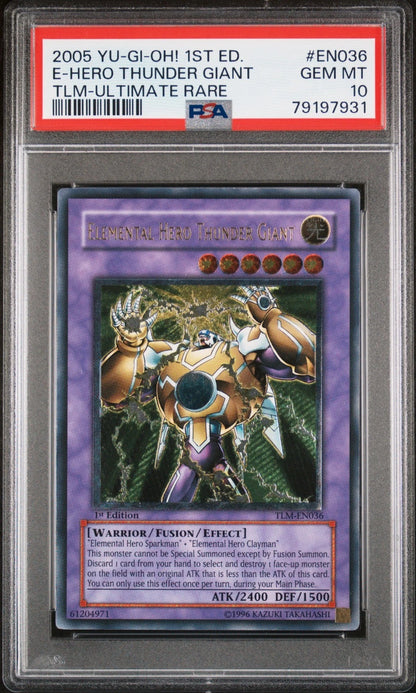 Yugioh E-Hero Thunder Giant Ultimate Rare 1st Edition (TLM-EN036) PSA 10
