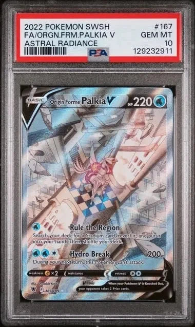 Pokemon 2022 Pokemon SWSH FA/ORGN.FRM.Palkia V Astral Radiance PSA 10 GEM MT