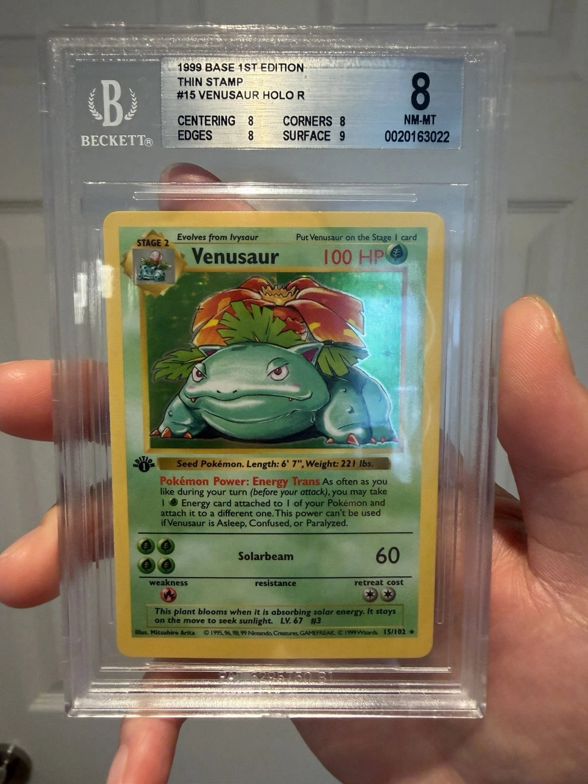 Pokemon Venusaur Base Set 1st Edition Shadowless THICK STAMP BGS 8 NM - Mint