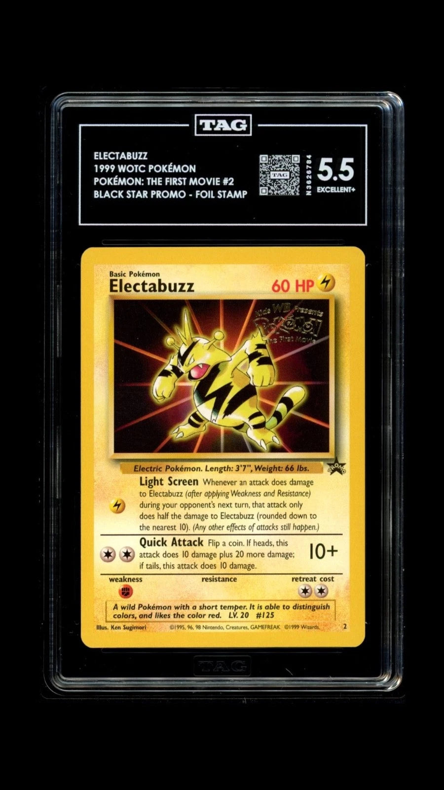 Pokemon Electabuzz 1999 WOTC The First Movie #2 Black Star Foil Stamp TAG 5.5