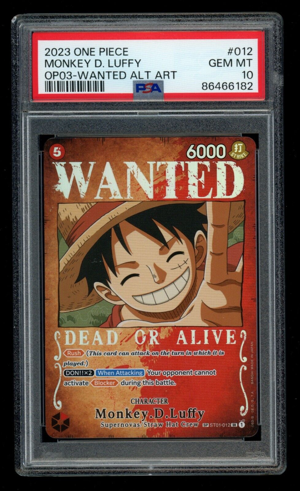 ONE PIECE Monkey D Luffy Wanted Poster OP03 (ST01-012) Super Rare PSA 10