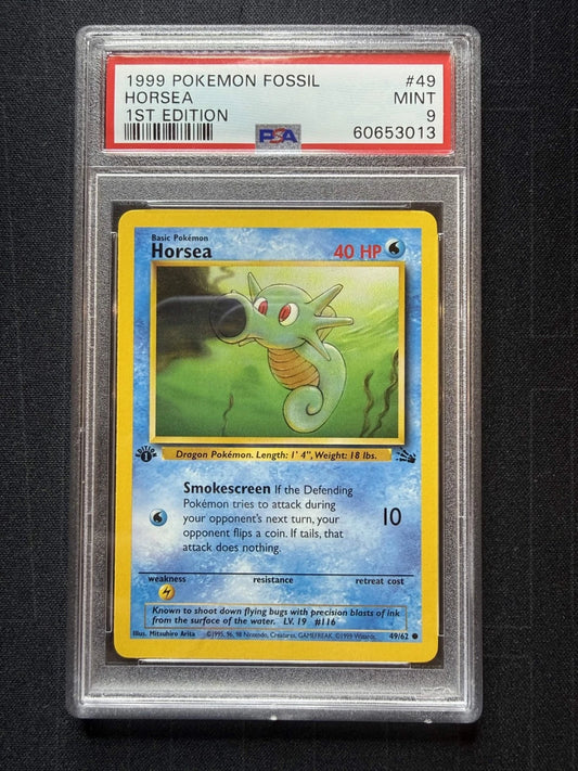 Pokemon 1999 Pokémon Fossil Horsea #49 1st Edition PSA 9 Mint