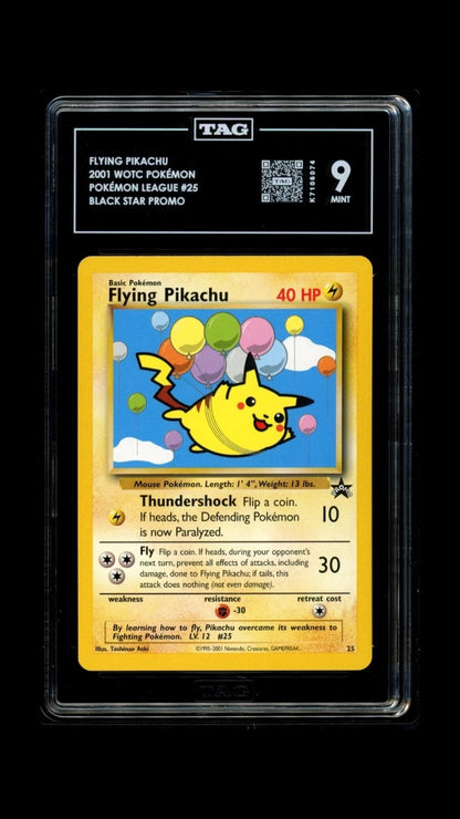 Pokemon Flying Pikachu 2001 WOTC Pokémon League #25 Black Star TAG 9 MINT