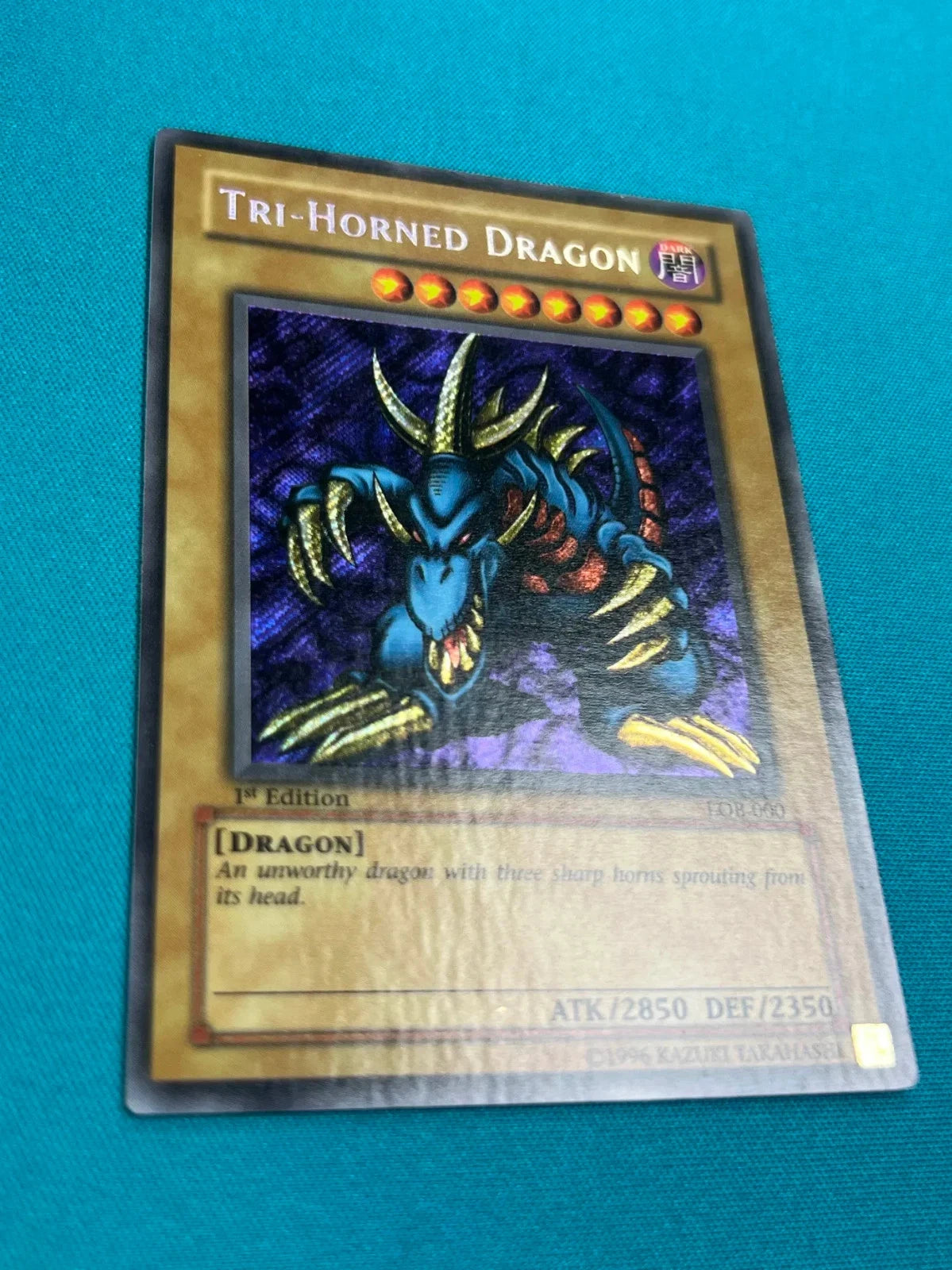 Yugioh Tri Horned Dragon 1st Edition LOB-000 Secret Rare LP WAVY HOLO