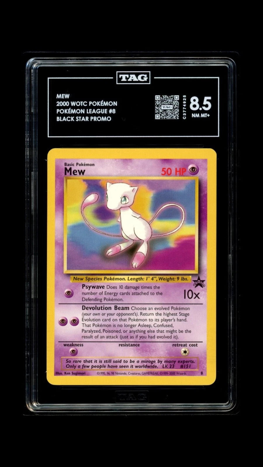 Pokemon Mew 2000 WOTC Pokemon League #8 Black Star Promo TAG 8.5