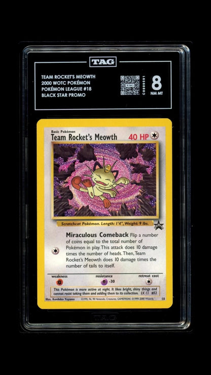 Pokemon Team Rocket’s Meowth 2000 WOTC Pokemon League #18 Black Star Promo TAG 8