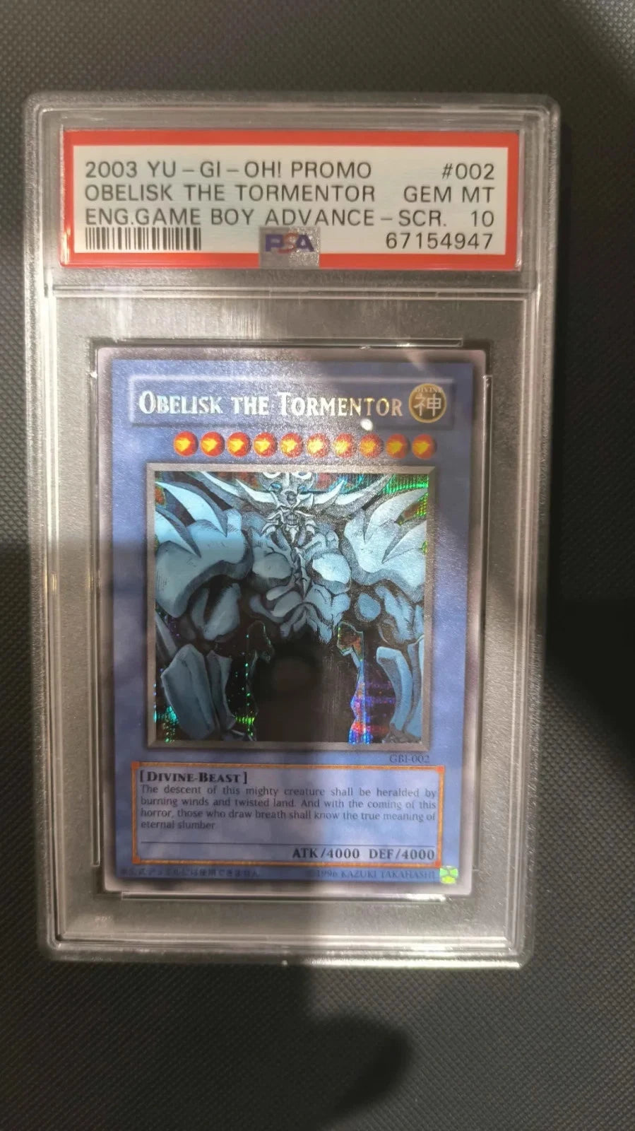 Yugioh - Obelisk the Tormentor GBI PROMO #002 Secret Rare PSA 10 GEM MINT
