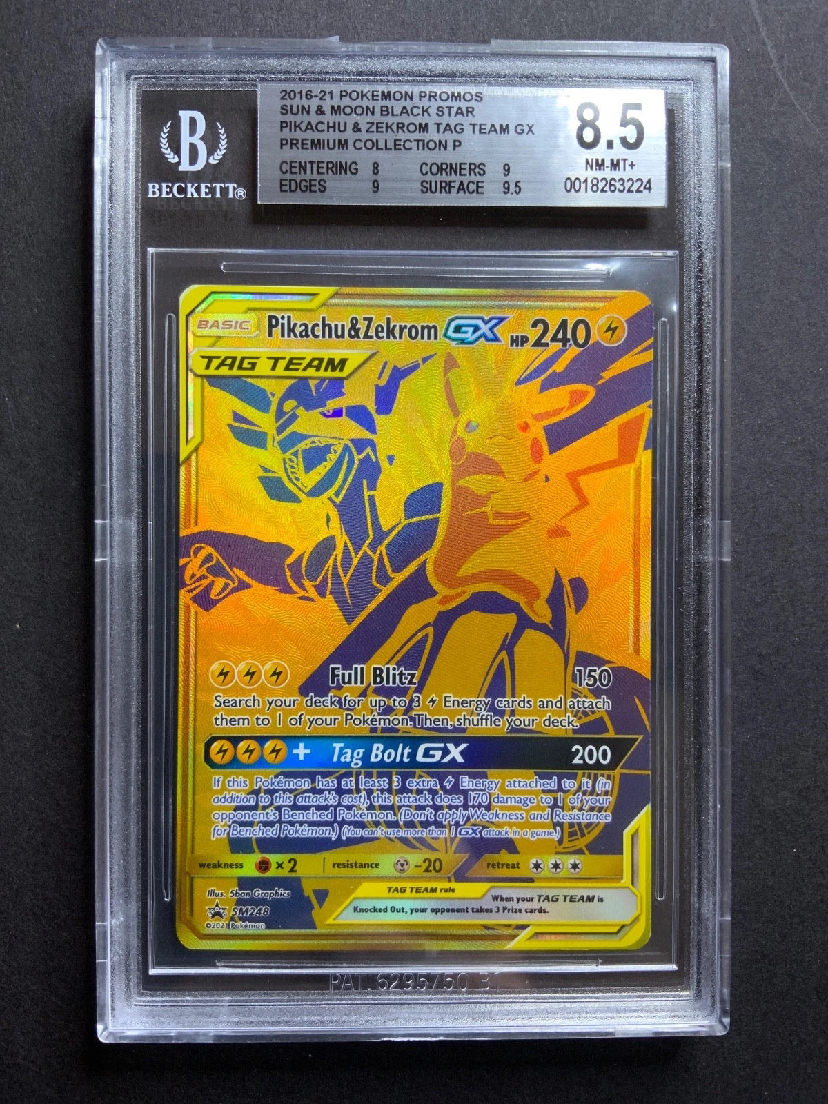 Pokemon S & M Black Star Pikachu & Zekrom Tag Team GX Premium Collection BGS 8.5