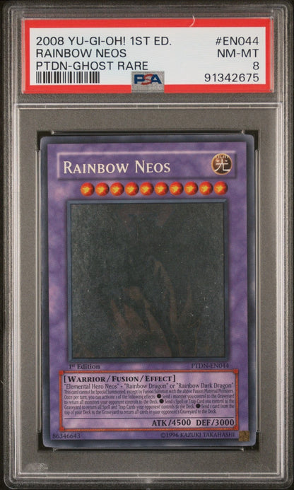 Yugioh Rainbow Neos Ghost Rare 1st Edition (PTDN-EN044) PSA 8