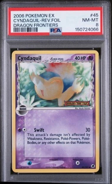 Pokemon 2006 Pokémon EX Cyndaquil Rev. Foil Dragon Frontiers #45 PSA 8