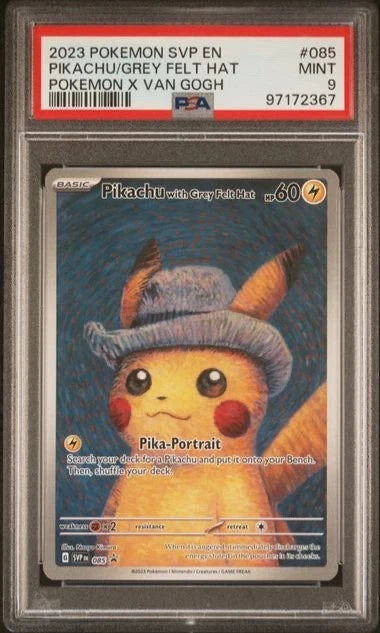 Pokemon 2023 Pokemon SVP EN Pikachu Grey Felt Hat Van Gogh #085 PSA 9