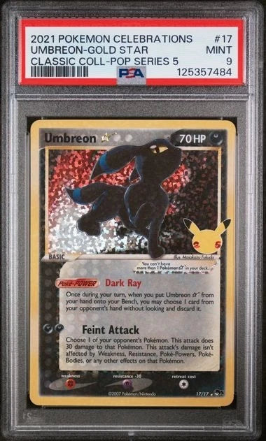 Pokemon Umbreon Gold Star 17/17 CELEBRATIONS Classic Collection Holo Rare PSA 9