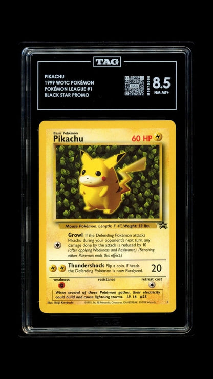 Pokemon Pikachu 1999 WOTC Pokemon League #1 Black Star Promo TAG 8.5