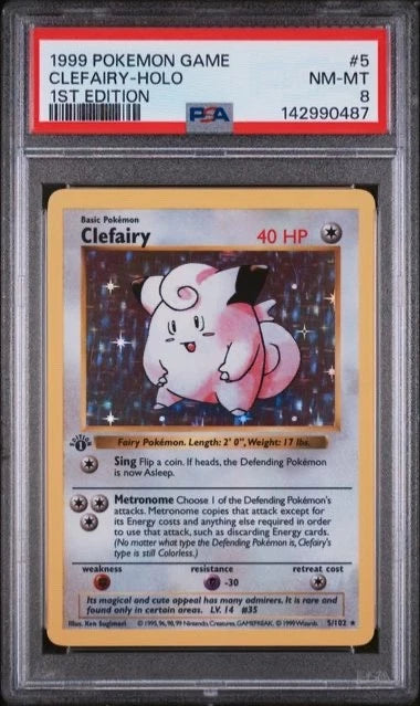 Pokemon Game Clefairy Holo 1st Edition #5 (NEW CERT) PSA 8