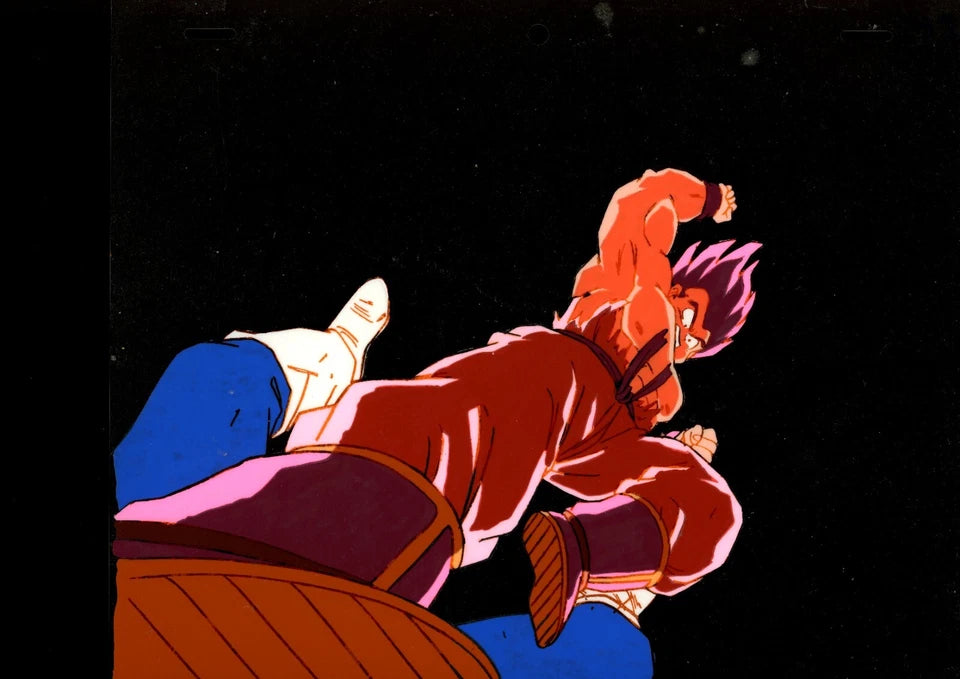DRAGON BALL Z Goku Vs. Vegeta Production Cel B23 W/ Painted Background S1 Ep31